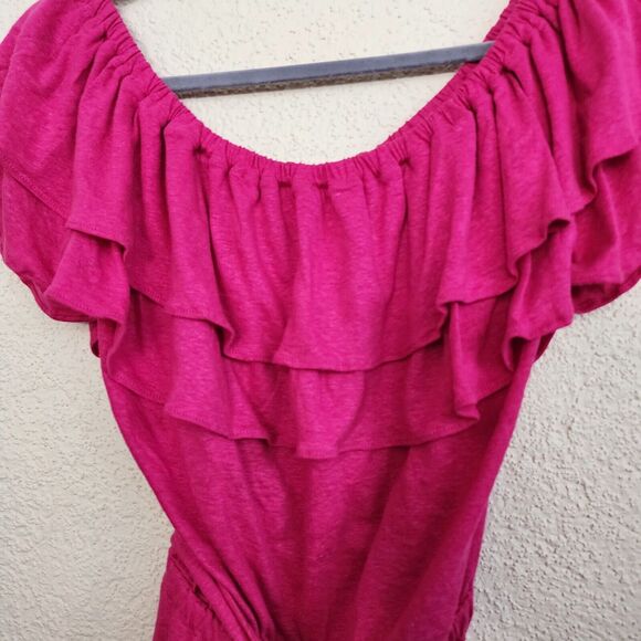 Lauren Ralph Lauren Black Label Linen Short Sleeve Ruffle Top Magenta Pink M NWT - Picture 3 of 10